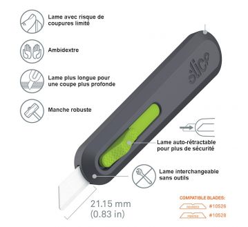 CUTTER AUTO RETRACTABLE AMBIDEXTRE LAME CERAMIQUE 10554 - SLICE