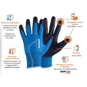 GANTS ANTI-FROID CANADA A PICOTS TACTILE ANTI-CHALEUR - ROSTAING 2